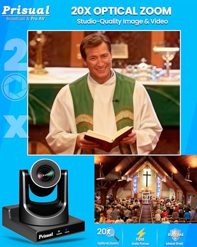 Image of Prisual NDI PTZ Camera System Gen 5, NDI 6 & NDI HX3 Certified, 20X Optical Zoom, AI Auto Tracking, PoE HDMI SDI Bundle PTZ for Church Worship, PTZ Controller, (NDI PTZ Bundle TEM-20N PROx2+TEM-JOY1)