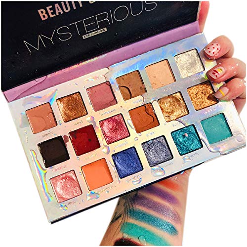 18 Colors Mercury Retrograde Palette, Ultra Pigmented Fine Pressed Eyeshadow Palette Mattes, Metallics, Glitter and Multi-reflective Pinks Blues Mysterious Powder Eye Shadow Palettes