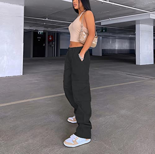 Viatabuna Women's High Waist Straight Leg Y2K Streetwear Cargo Pants Baggy Boyfriend Jeans with Pocket2