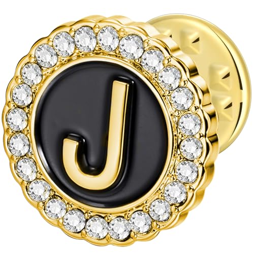 HAWSON Initial A-Z Lapel Pins, Personalized 18K Gold Brooch Pin Tie Tacks for Suits, Neckties, Hats, Men & Women