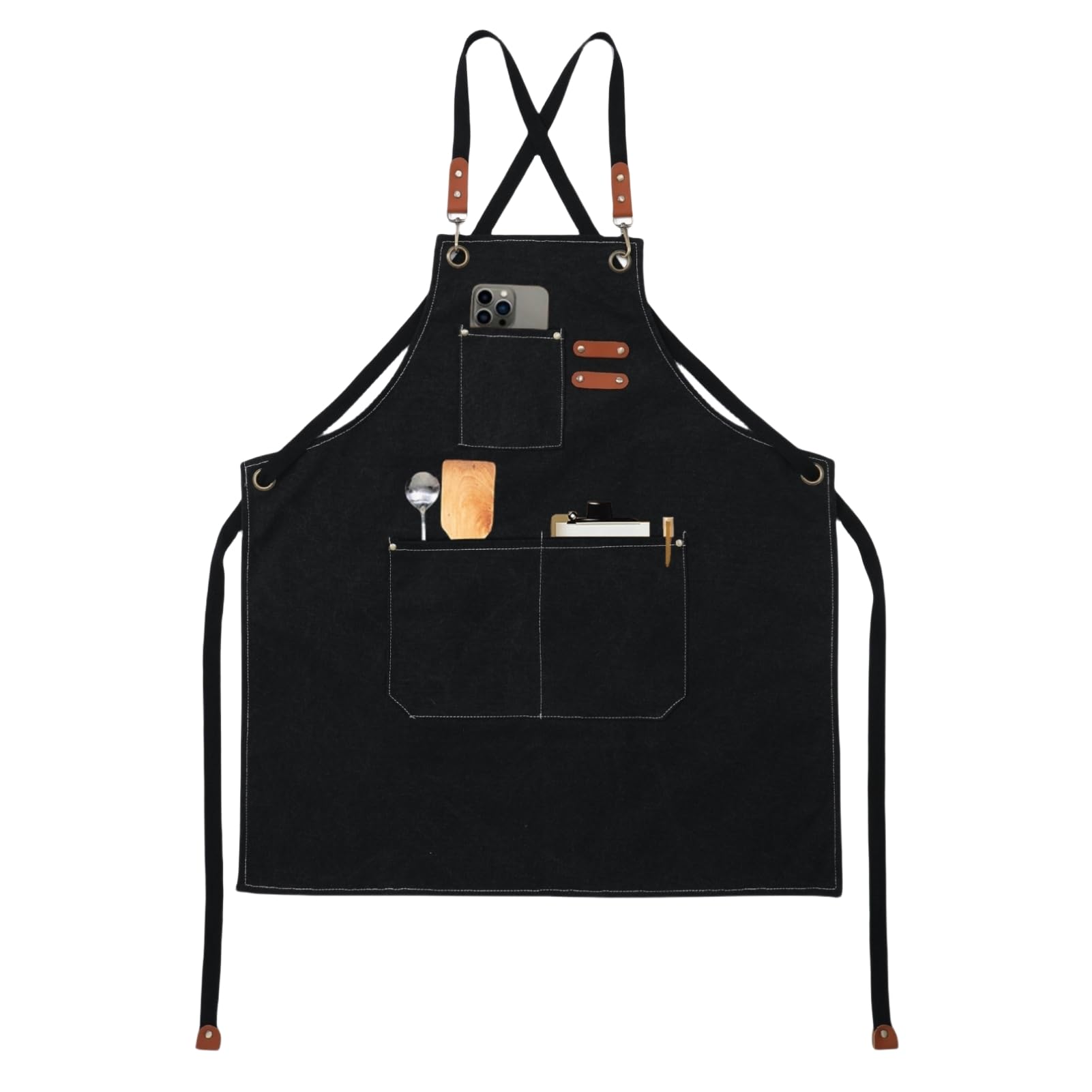BLIRITEL Canvas Work Apron with Cross Back Straps, Chef Apron for Men Women, Adjustable Utility Apron for Kitchen,Workshop