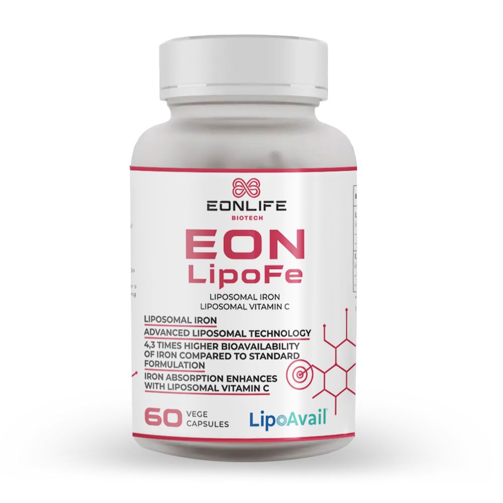 EON LipoFE – Hierro Liposomal Vegano con Vitamina C, Pack de 3 Botes | Hierro liposomal con vitamina C en cápsulas veganas.