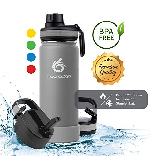 hydro2go Stainless Steel Water Bottle, 500ml, BPA-Free & Leak-Proof, 3 Caps for Kids School, Sports & Outdoors - Image 2