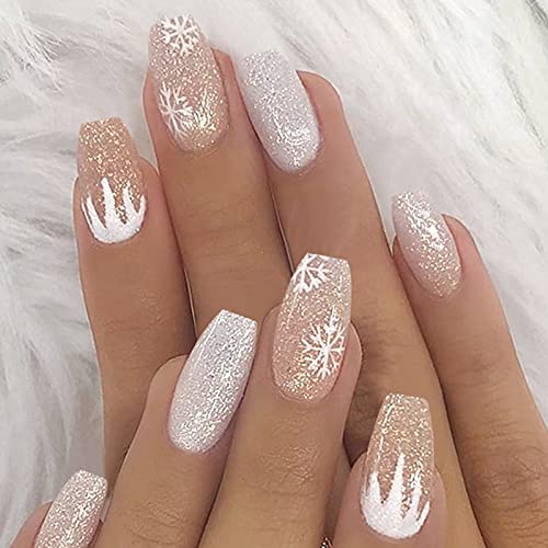 24 Pcs Coffin Press on Nails Short, Sunjasmine Fake Nails Glue on Nails, False Nails with Glue, Acrylic Nails for Women and Girls (Set 5)