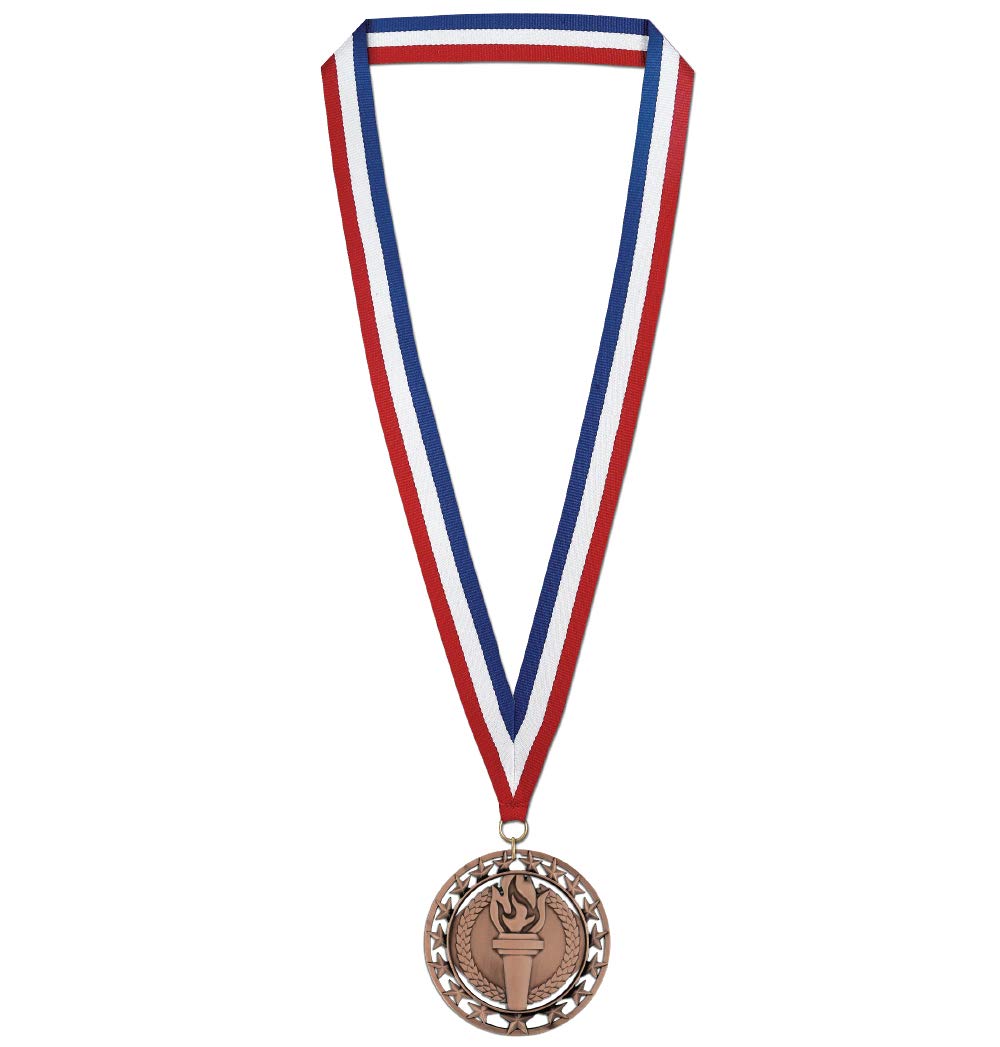 Hodges Badge Company Victory Torch Gold, Silber oder Bronze Medaillen mit rot-weißem und blauem Halsband, aus Metall, verkauft in Sets von 10 entweder Gold, Silber oder Bronze (Bronze)