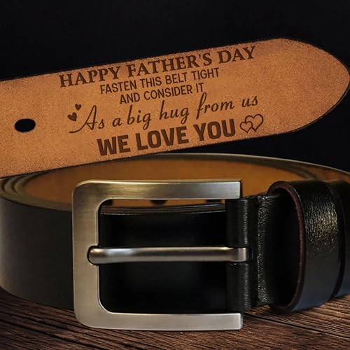 Fasten This Belt Tight And Consider It As A Big Hug From Us - Personalized Engraved Leather Belt, I Love You Engraved Custom Leather Belt with Name, Unique Happy Father's Day Gift for Husband Dad Him4