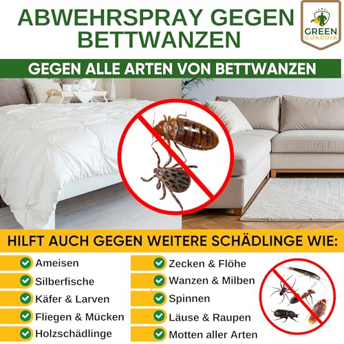 GREEN GUARDIA Bettwanzen Abwehrspray – Sprühfertiges Konzentrat mit pflanzlichen Ölen | 500 ml für Zuhause & Schlafzimmer | zur gezielten Abwehr von Bettwanzen und Spaltenbewohnern