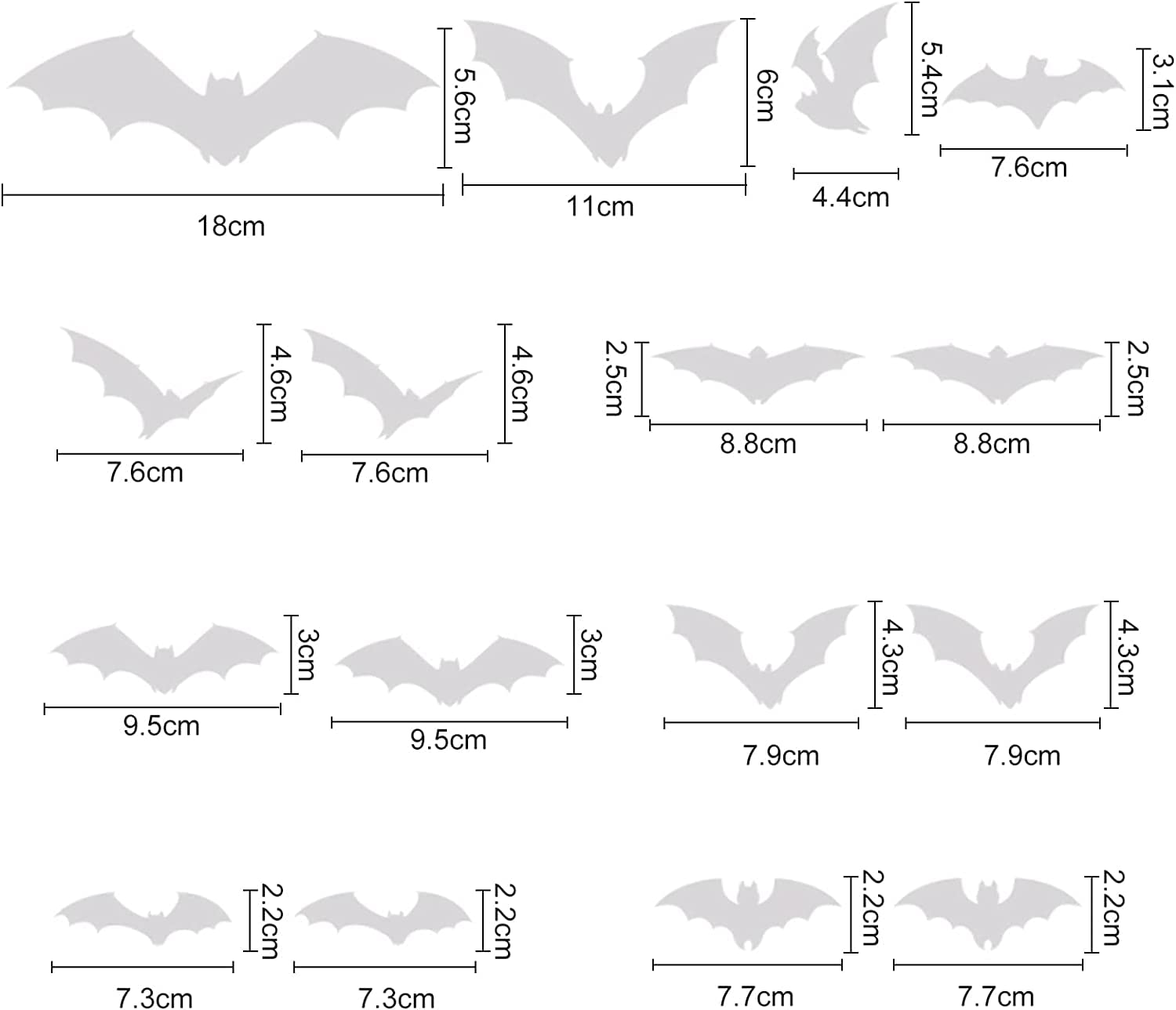 CREATCABIN Halloween Bats Acrylic Mirror Sticker 3D Wall Decal Decoration Removable Waterproof for Halloween Chrismas Holiday Party Supplies Home Window Decor 3D DIY (Style 10, 16pcs), Silver