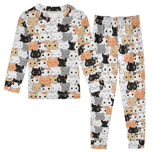 Cat Cartoon Pajamas Long Sleeve Sleepwear 2-Piece Pajama Set2