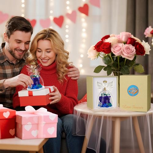 Image of Preserved Flowers for Delivery Prime,Birthday Gifts for Women Mom Grandma | Christmas Rose Gifts for Women Mom Her,Glass Angel Figurines with Forever Preserved Flower Inside,Rose Gift Stocking Stuffers