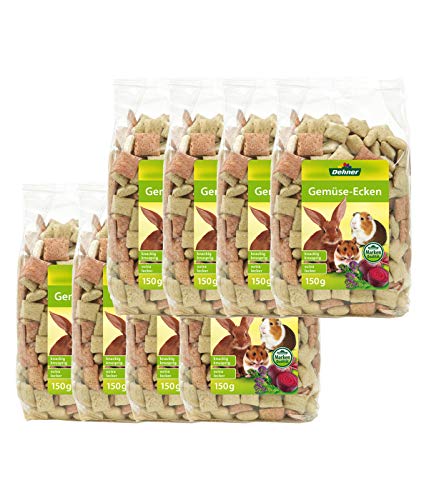 Dehner Nagersnack, Nagerfutter für Kaninchen / Nager, knusprige Gemüse-Ecken, 8 x 150 g (1.2 kg)
