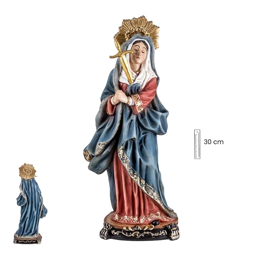 Virgen Dolorosa Figura 30 cm. Imagen Resina Color Detalle Espada peana