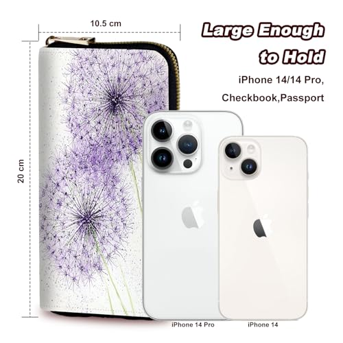Wristlet Wallet for Women Teen Girls Womens Wallet RFID Blocking Credit Card Holder with Removable Wristlet,Purple Dandelion3