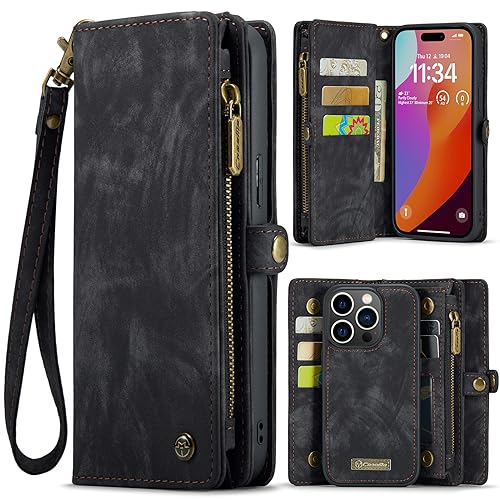 Funda magnética para 15 Pro tipo billetera desmontable con bolsillo para dinero
