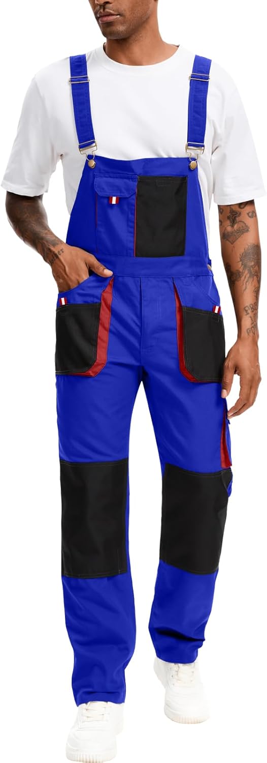 WORK IDEA Men's Bib Overalls Sturdy Canvas Work Overalls with Knee Pad Pockets