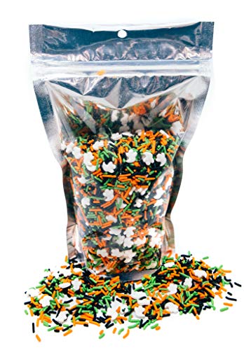 Ghost Bumps Sprinkle Mix - 1 Lb. Resealable Stand Up Candy Bag - Halloween Themed Sprinkles w/ White Ghosts - Green, Orange, & Purple Colors - Festive Toppings for Desserts and Snacks