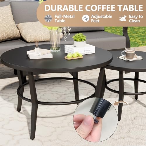 Image of Aluminum Patio Furniture Set with 2 Round Coffee Tables, 5 Seats Outdoor Patio Conversation Sets w /5.1 inch Cushions,Patio Conversation Sets for Garden, Backyard, Porch-Grey