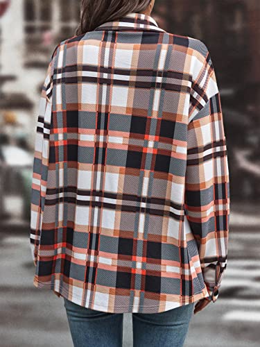 MakeMeChic Women's Casual Jacket Plaid Print Button Down Shirt Long Sleeve Pocket Outerwear Coat2