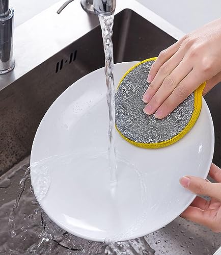 Image of Dish Sponges, Double Sided Non-Scratch Scrub Cleaning Sponges, Rough Scrubbers Side for Non-Stick Cookware, Soft Microfiber Scrub Side for Dishes, scrubber for kitchen (Multicolor, Pack of 5)
