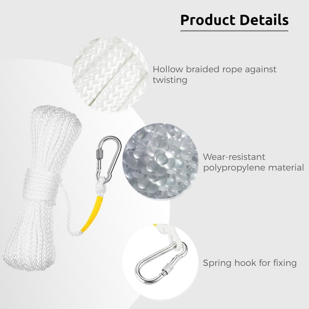 Outdoor 49Ft Life Saving Rope with Hook & Ring Buoy Bracket for Climbing & Rescue