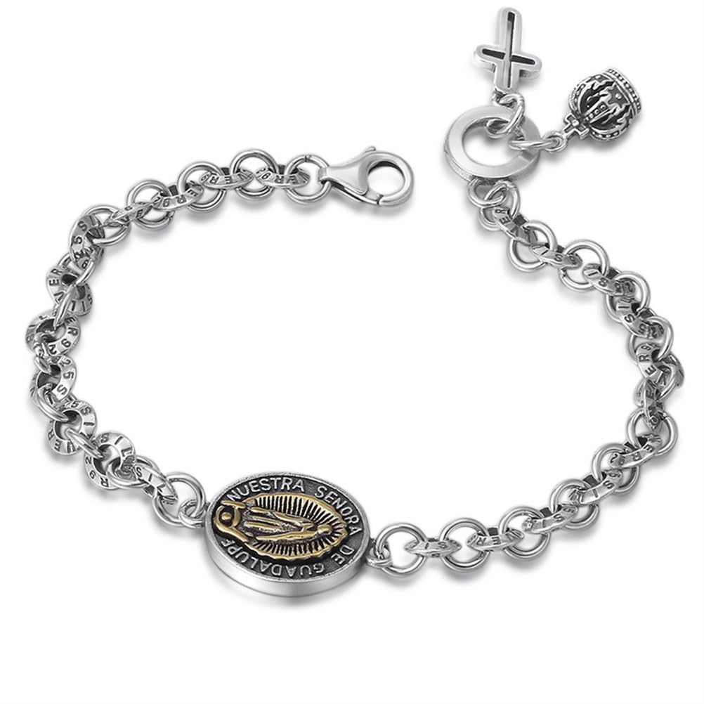 LYGXWJFC Bracciale con Croce di Maria in Argento Sterling S925, Bracciale con Croce di Gesù da Donna