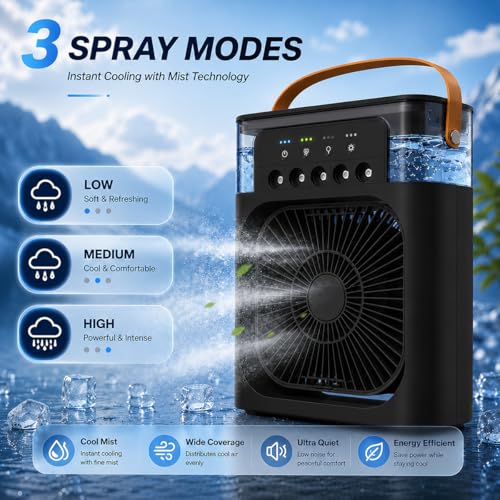 Image of Mini Cooler Fan for Room, Kitchen, Home & Office Desk | USB Cable, 3 Wind Speed Mode with Cooling Misting Fan (Black)
