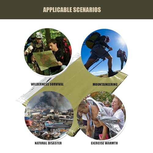 Image of Emergency Blanket ，Portable Emergency Blanket Survival Gear Emergency Bivvy Thermal Sleeping Bag Camping ，Be Suitable for Outdoors, Hiking, Survival (Army Green, 4 Pack)