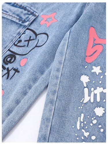 WDIRARA Toddler Girl's Graphic Baggy Jeans High Waisted Wide Leg Denim Cargo Pants with Pockets4