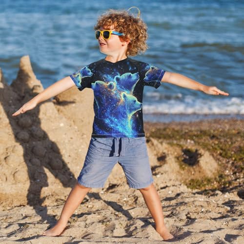Boy Swimsuit Colorful Bears Universe Galaxy Stars Sunscreen T-Shirts Swimwear Sets UPF 50+4
