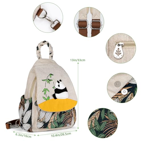 Image of Ladys Convertible Sling Bag, Hand Craft Artisan Purse, Beautiful Canvas Premium Casual Day Mini Backpack for Women (Panda)