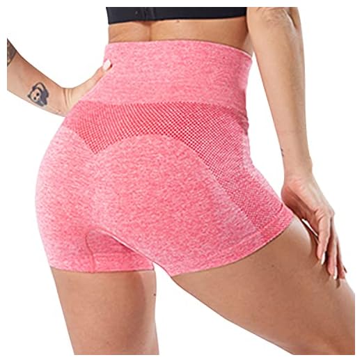 Tuopuda Pantalones Deportivos Cortos de Correr para Mujer Mallas Elásticas Leggings Sin Costuras de Alta Cintura para Fitness Yoga Correr Secado Rápido (Rosa,S)