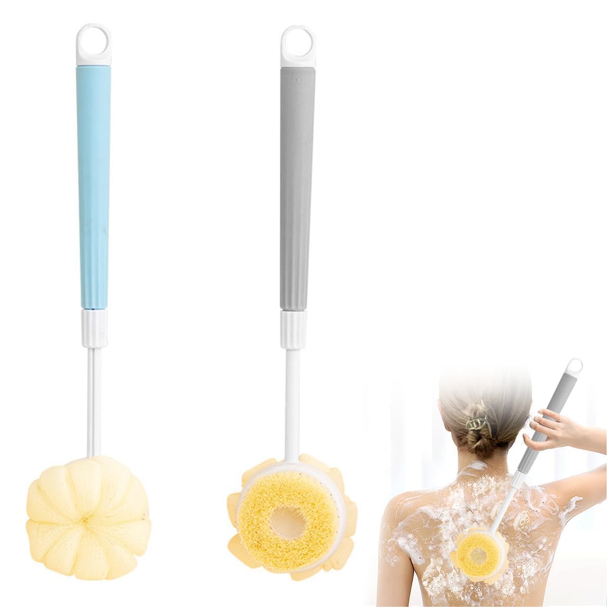 bath shower brush Brush Back Scrubber, 1 Pcs Adjustable Long Handle Back Shower Brush with 1 Hooks, 2 in 1 Body Brush with Shower Sponge, Showering Exfoliator for Women, Men, Elderly-image-38