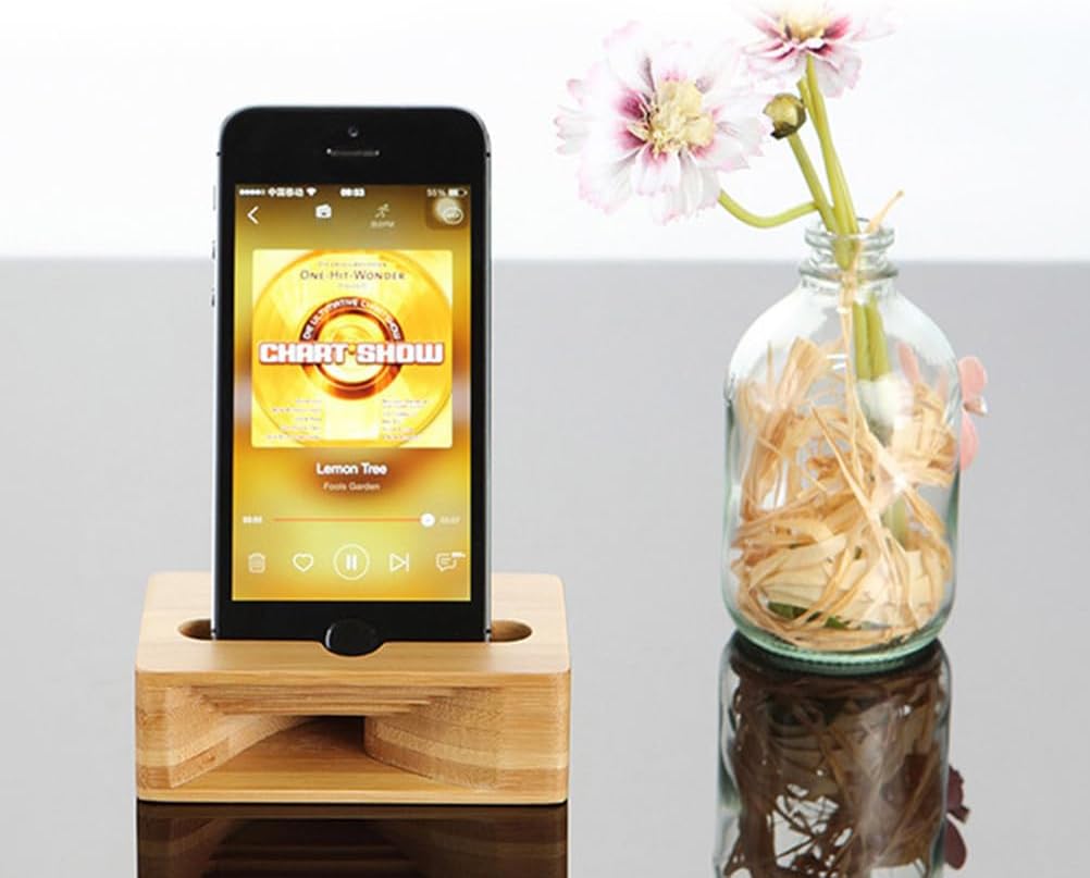 Wooden Mobile Phone Holder with Sound Amplifier Bamboo Stand Lightweight Desktop Phone Amplifier Base for Home Office Bedroom Natural Ergonomic Design 3.93X2.36X3.54In