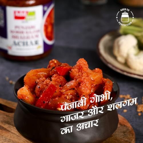 Image of Add me Sweet & Sour Mixed Pickle of Gobhi shalgam gajar Pickle, 600gm Home Made Punjabi North Indian Pickle of Carrot, Cauliflower & Turnip with Onion and Garlic 600 G Glass Pack
