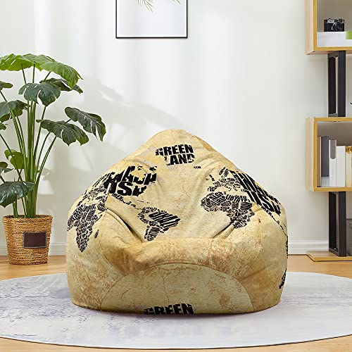 Hiseng Funda de puf, Sillón de Pera sin Relleno,Sofa Puff Gaming Salon Funda Moderno Sin Relleno para Niños, Impresión Bean Bag para Salón, Dormitorio y Sala de Juegos (Caqui,100x120cm)