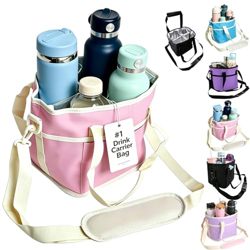 Insulated Drink Carrier Bag for 4 Cups Multiple Tumbler Carrier Caddy Family Size 4 Compartment Drink Bag Water Bottle Holder with Adjustable Strap Drink Caddy Tote for Coffee Travel Outings (A)