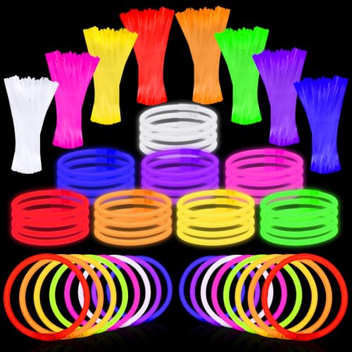 Image of Genuvi 400 Pack Glow Sticks Bulk Party Favors 8 inch Glow in the Dark Party Supplies Neon Party Decorations for Adults Kids Light Up Glow Bracelets Necklaces Birthday Wedding Halloween Christmas Easter