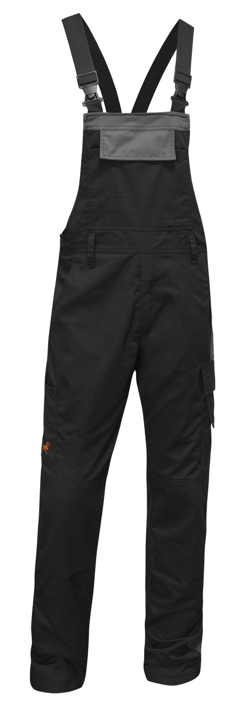 strongAnt® - Pantalón de Peto elástico de Trabajo Berlin 260gr, Bolsillos para Rodilleras - Hecho en Europa - Talla: 52, Color: Negro-Gris