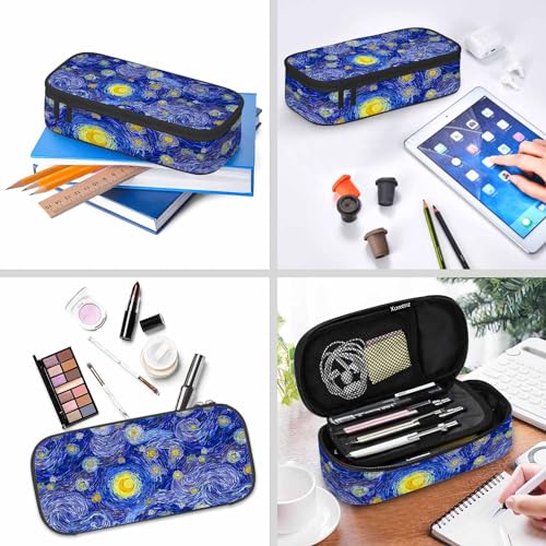 Image of Blue Sky Pencil Bag Glowing Moon Starry Sky Abstract Painting Big Capacity Pencil Case Pencil Pouch Pen Bag School Students Boy Girl