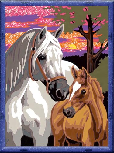 Ravensburger - CreArt Kids 18x24 cm - Numéro d'art - Chevaux au Coucher du Soleil - Kit de Peinture par numéros - avec Effet Scintillant - Dès 9 Ans - 25809