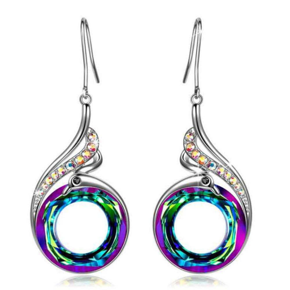 Rise From the Ashes"" Phoenix Earrings, Sterling Silver Dangle Earrings with Crystals from Austria, Mother's Day Gift Birthday Gift, Symbol of Luck and Renewal, 1.57x0.39, bluish violet