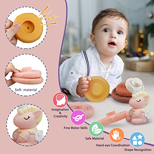 Iflove Stacking & Nesting Baby Toys,7 Pcs Stacking Ring Soft Teething Toys,Montessori Stacking Tower With Unicorn Toy,Toddler Sensory Educational Learning Shower Gifts For 6 12 18 Months Boys Girls #TOP1
