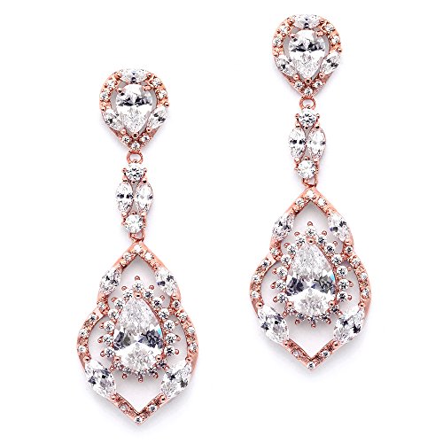 Mariell Gorgeous 14K Rose Gold Plated CZ Chandelier Dangle Wedding Earrings - Blush Bridal & Prom Jewelry
