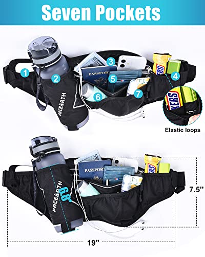 Pacearth Hydration Running Water Bottle Belt, 7-Pocket Running Fanny Pack With Water Bottle Holder For Men Women Reflective Running Belt For Men Women - Fit All Phones(Bottle Not Included) #TOP1