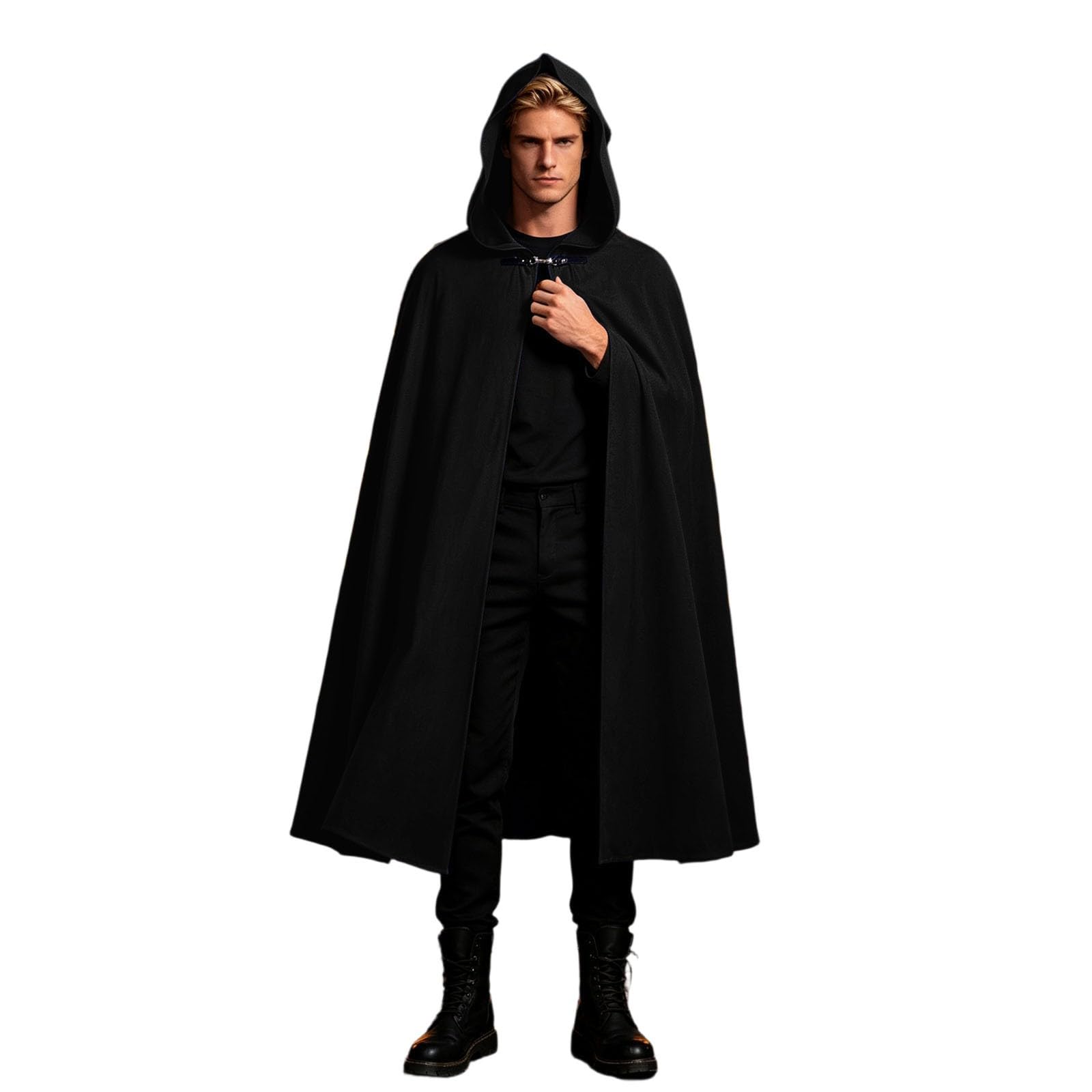 Generisch Mantello medievale con cappuccio, unisex, per adulti, per Halloween, giochi di ruolo, gotico, con design cavaliere e teschio