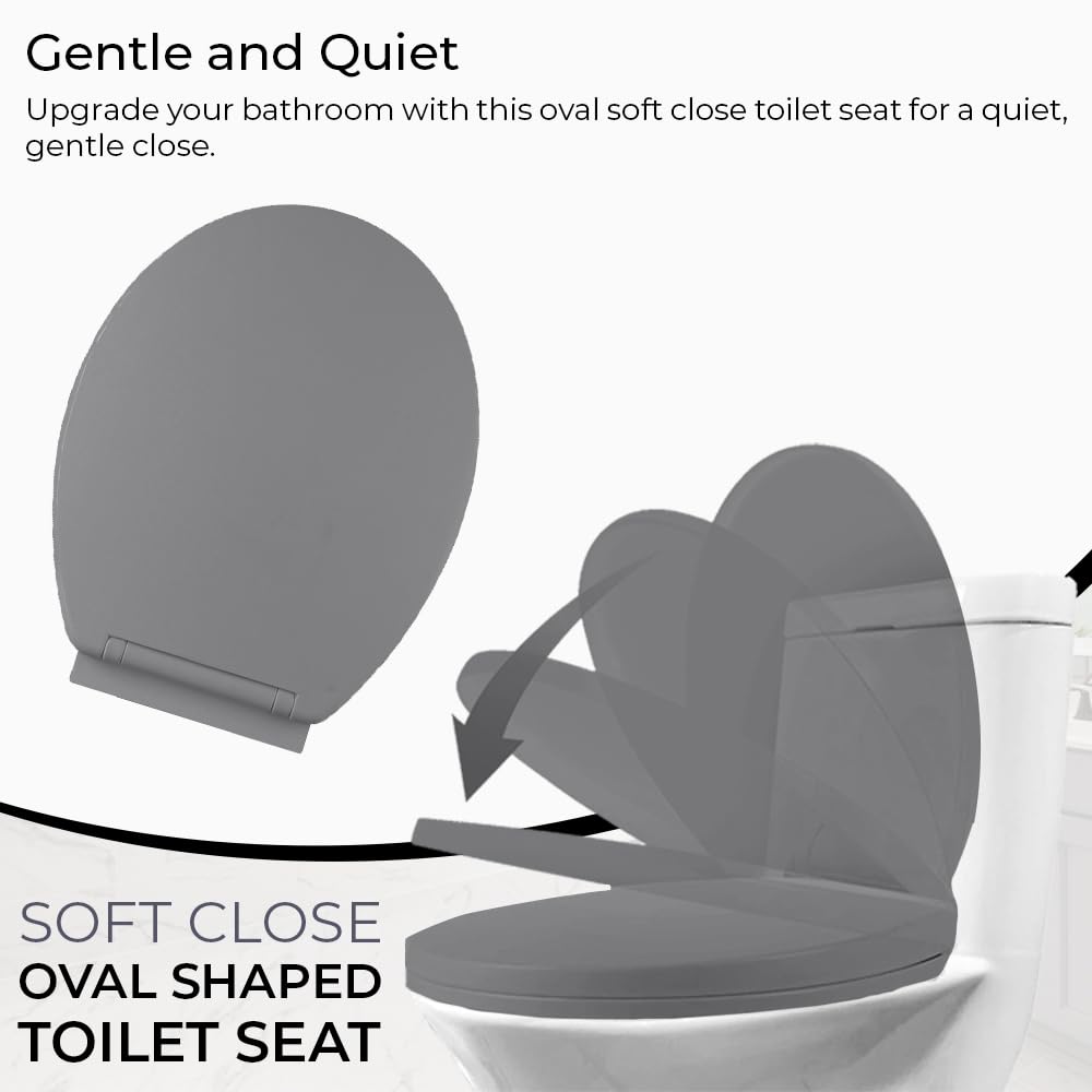 ARVO Soft Close Toilet Seat - Fits Most Standard Pans, Adjustable Bottom Hinges - Value Range Oval Light Weight Toilet Seat - Grey - Image 2