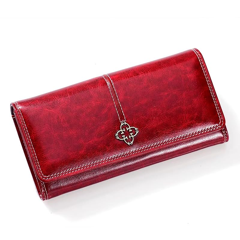Carteira Feminina de Couro Grande para Cartões Multi bolsos Grande (VERMELHO)
