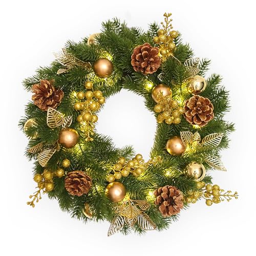 Mejores review On-line Coronas de Navidad puerta principal tabla con los diez mejores. 35 BIMENDOS Corona navideña, Guirnalda de Navidad de 16 Pulgadas,Corona de Navidad con Pilas para la Puerta Principal, con 40 Luces LED Iluminado Decoraciones de Navidad