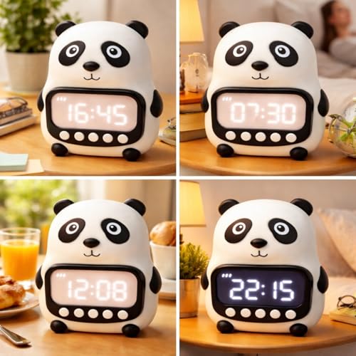 Image of One94Store Panda Shape Digital Alarm Clock with LED Display & Night Light | Snooze, Timer, Temperature Display | Kids Bedside Clock for Bedroom, Study Table & Home Decor