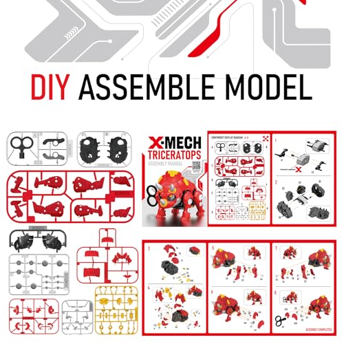 DINOBROS STEM Dinosaur Mechanical DIY Building Blocks Toy Triceratops 3D Puzzle Assembling Robot Wind Up Walking Dinosaurs Take Apart Toys for Kids X-MECH